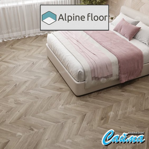 Клеевая Кварц-Виниловая LVT Плитка Alpinfloor Chevron Alpine LVT  Дуб Натуральный Отбеленный Chevron